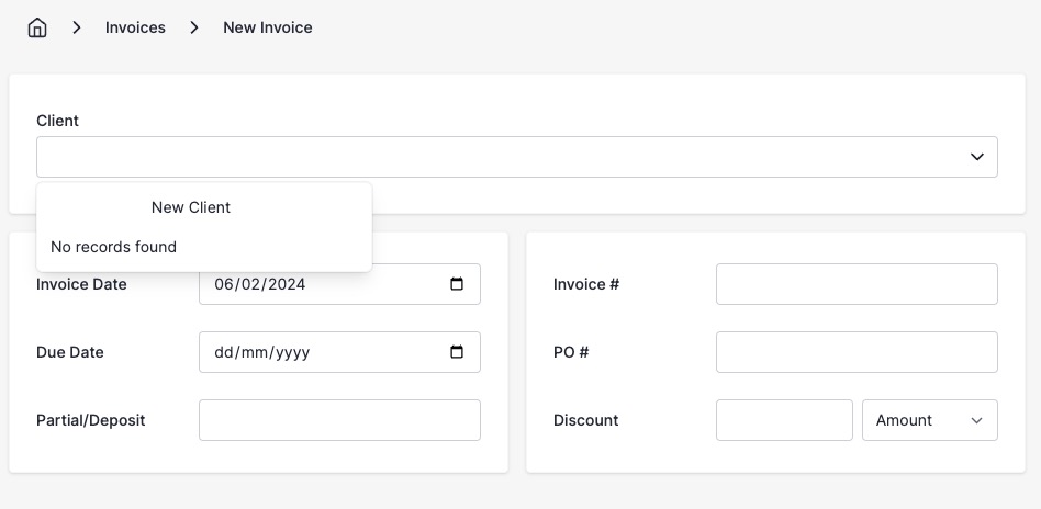 InvoiceNinja Creating Invoice screen