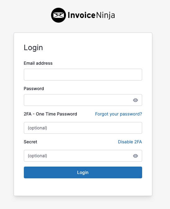 InvoiceNinja Login screen