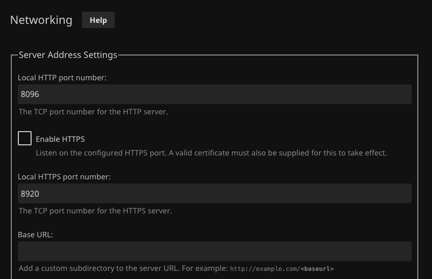 Jellyfin Networking screen