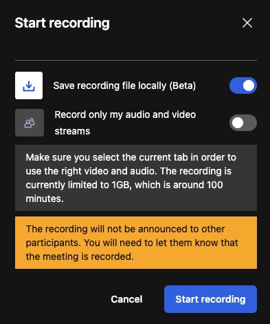 Jitsi Recording screen