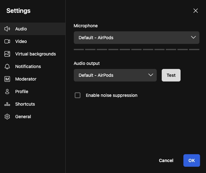 Jitsi Settings screen