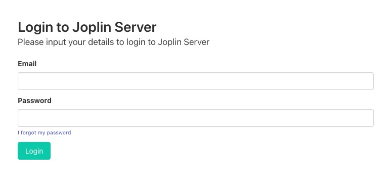 Joplin Login screen