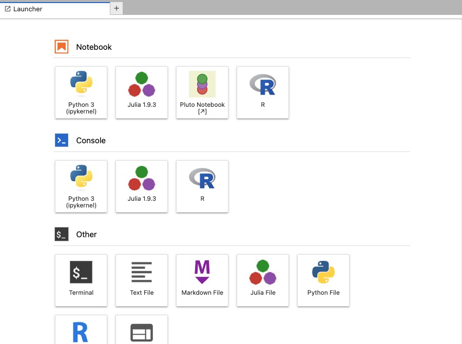 Jupyter Notebook Launcher screen