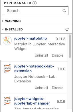 Jupyter Notebook PYPI Manager screen