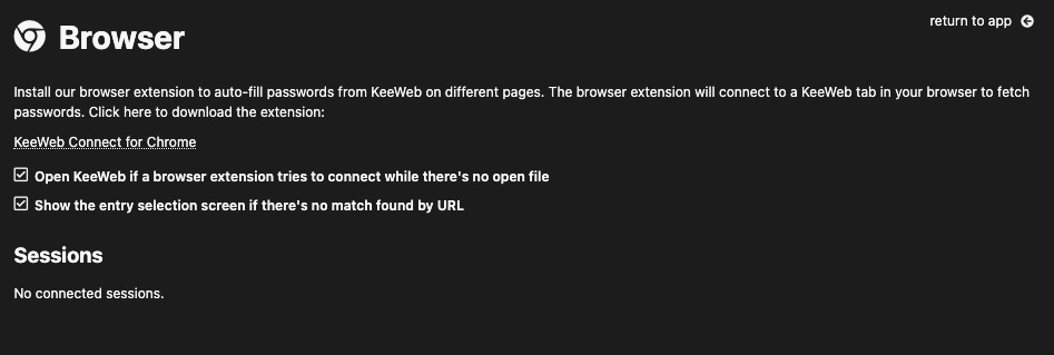 Keeweb Browser screen
