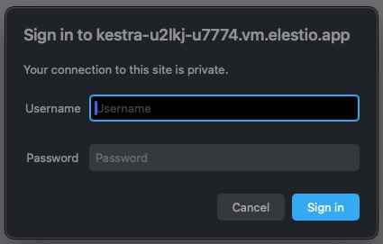 Kestra Login screen