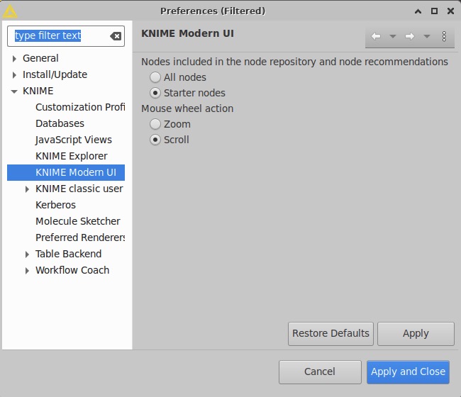 Knife Preferences Screen