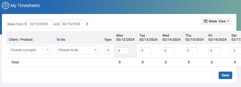 Leantime TimeSheets screen