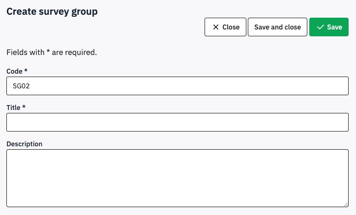 LimeSurvey Group Survey screen