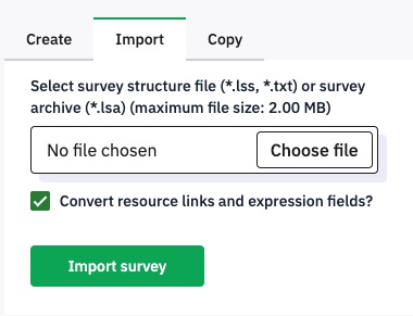 LimeSurvey Importing Survey screen