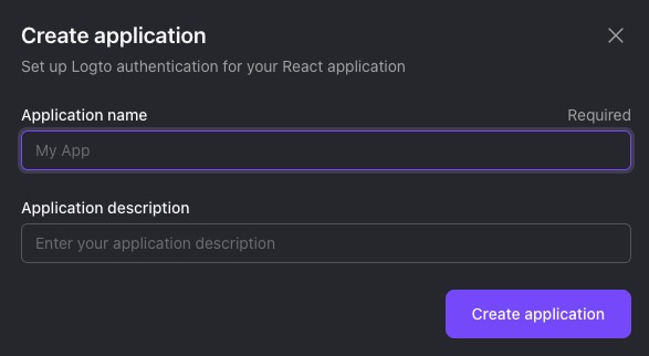 Logto Creating Application Screen