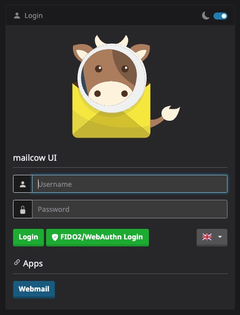 Mailcow Login screen