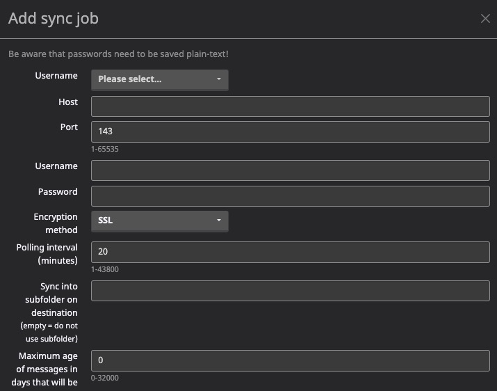 Mailcow Sync Screen