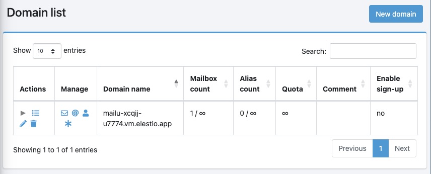 Mailu Domain Screen