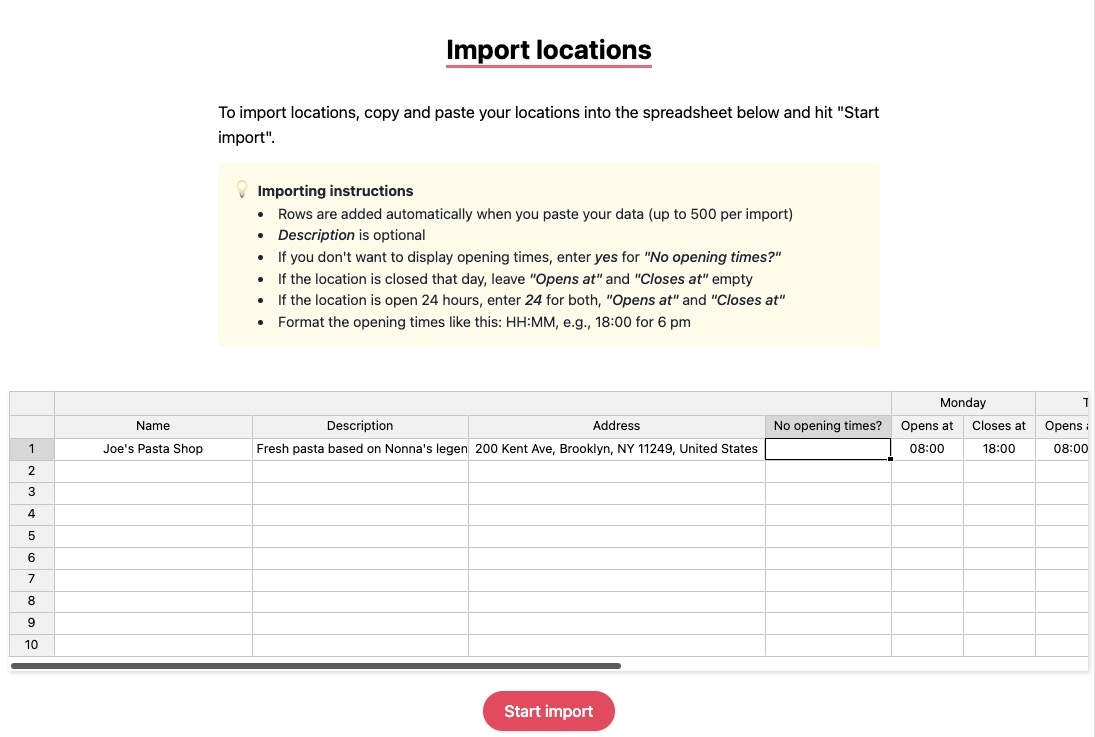 Mapzy Import Locations Screen