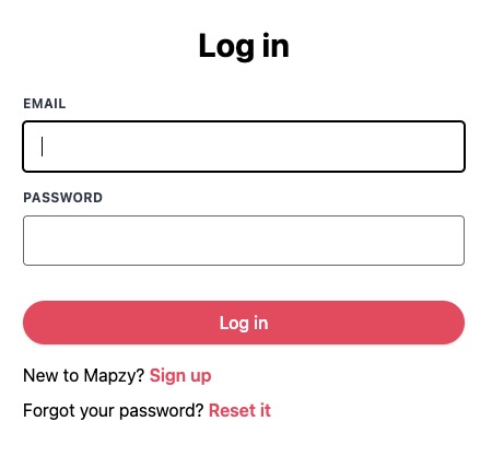 Mapzy Login screen