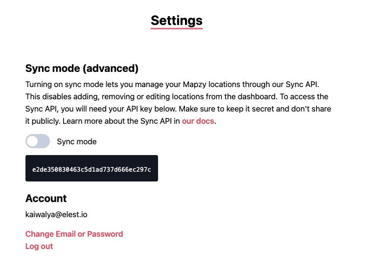 Mapzy Setting Screen