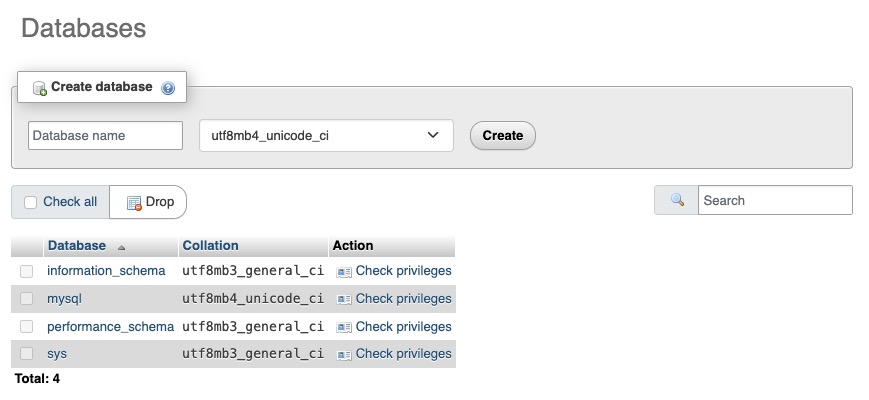 MariaDB Databases Screen