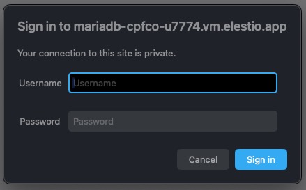 MariaDB Login screen