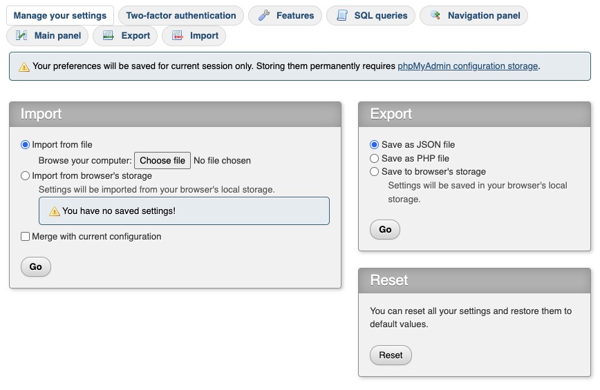 MariaDB Setting Screen