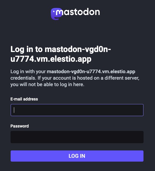 Mastodon Login screen