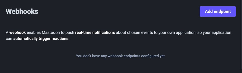 Mastodon Webhooks Screen