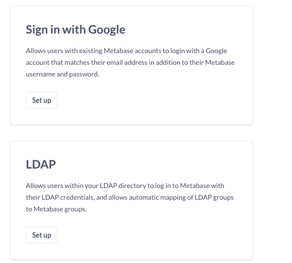 Metabase Authentication Screen