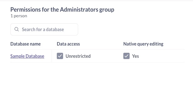 Metabase Permissions Screen