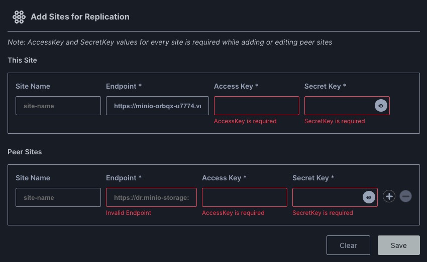 MinIO Replication Screen