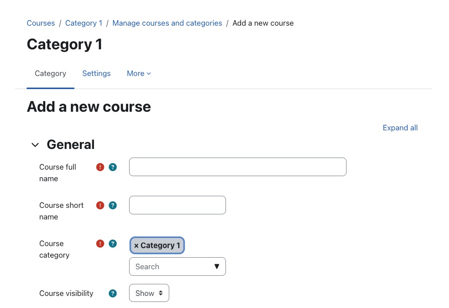 Moodle Course Screen