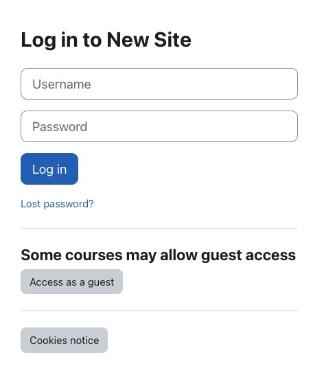 Moodle Log In screen