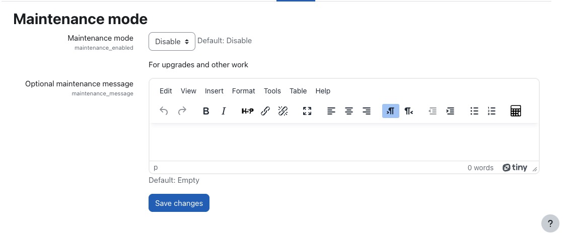 Moodle Maintenance Screen