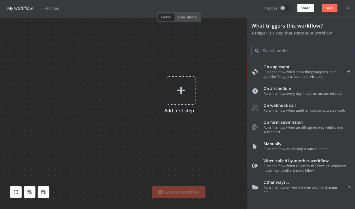 N8N workflow builder screen