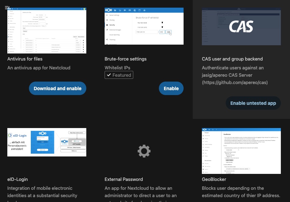 NextCloud security screen