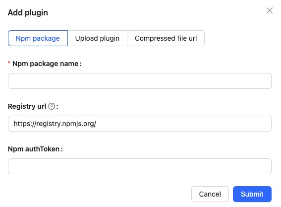 NocoBase Adding plugin screen