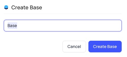 NocoDB Creating base screen