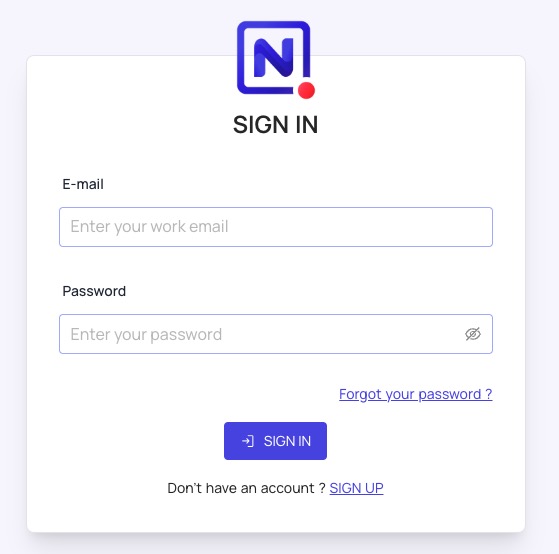 NocoDB login screen