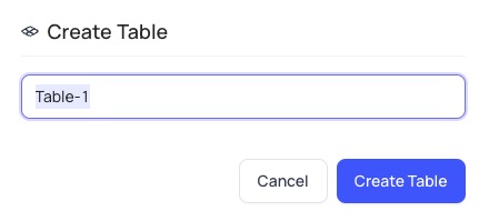 NocoDB Creating table screen