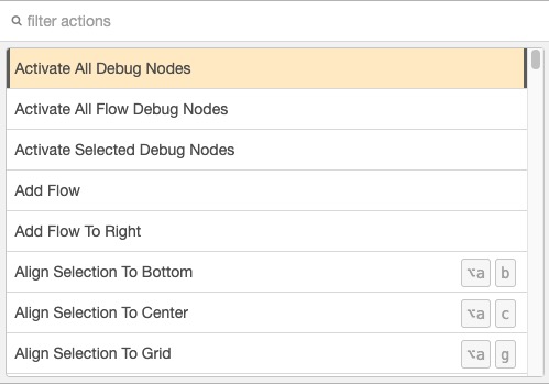 Node-red actions screen