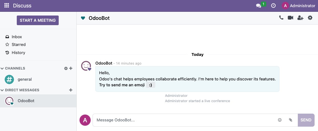 Odoo discuss screen