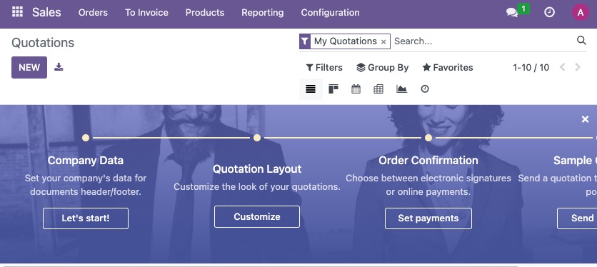 Odoo sales screen