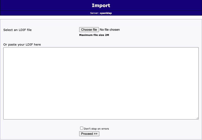 OpenLDAP import screen