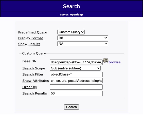OpenLDAP search screen