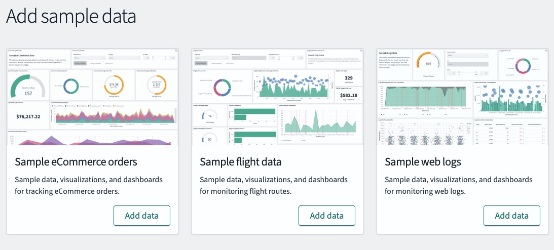 OpenSearch adding sample data screen