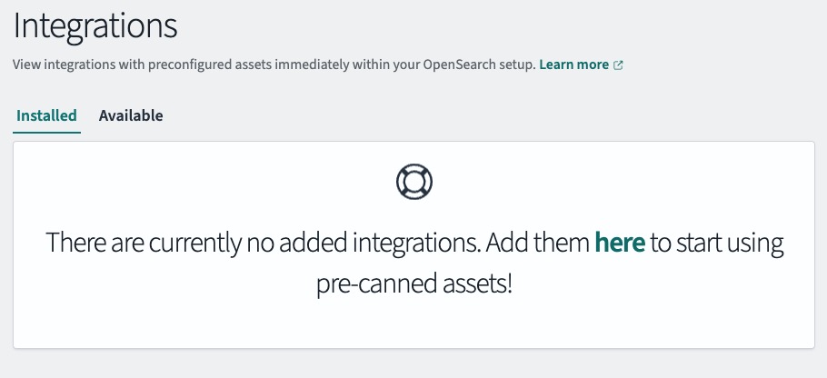 OpenSearch integration screen