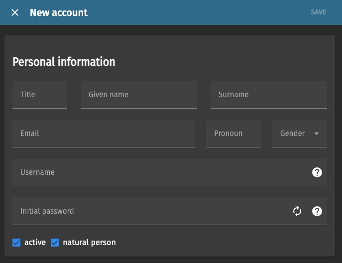 OpenSlides Creating New account screen