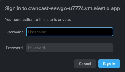 Owncast login screen