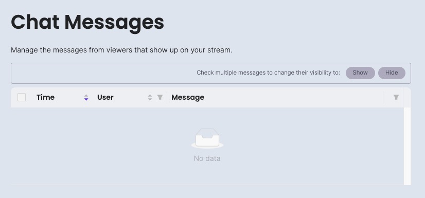 Owncast messages screen