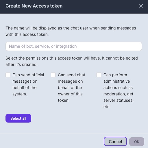 Owncast access token screen