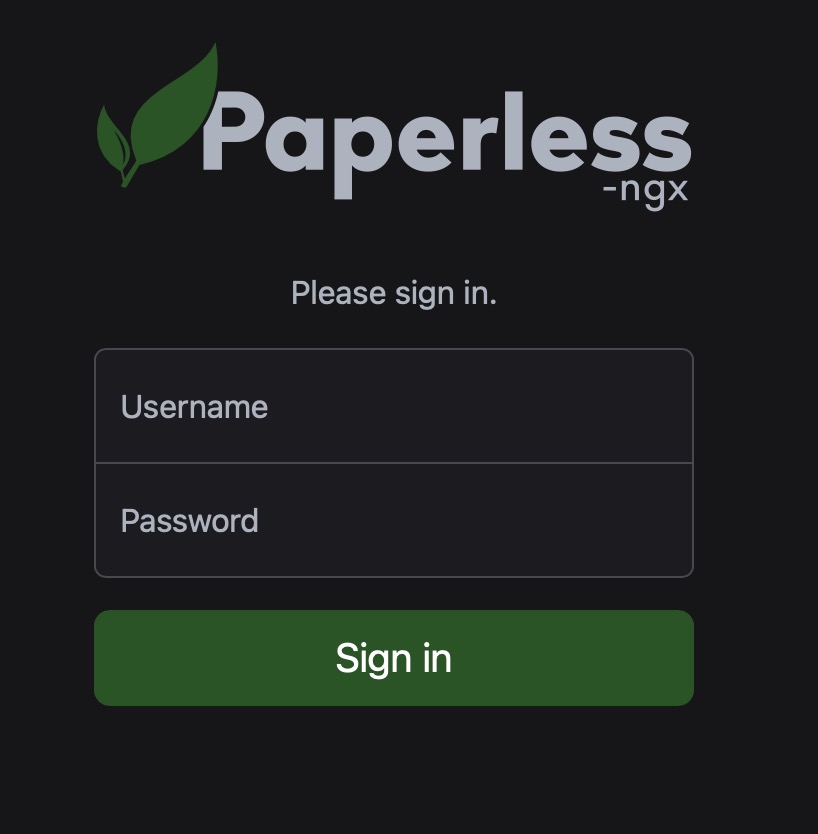 Paperless-ngx login screen